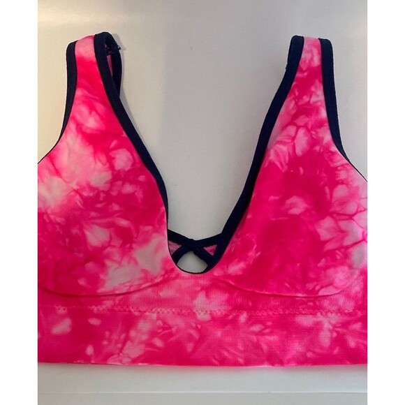 Danskin Now Hot Pink Print Bralette Navy Trim 24B - Picture 2 of 4